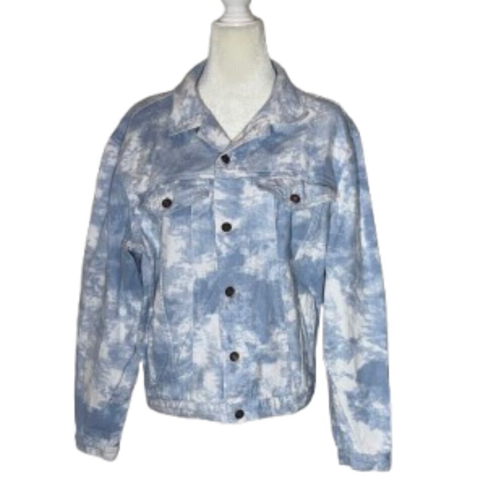 Princess Polly Women's Size 6 Blue and White Tie Dye Denim Jacket